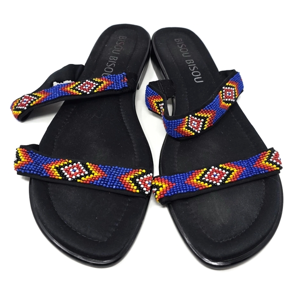 Bisou Bisou Southwest Beaded Slide Flat Sandal 10 - Picture 3 of 6